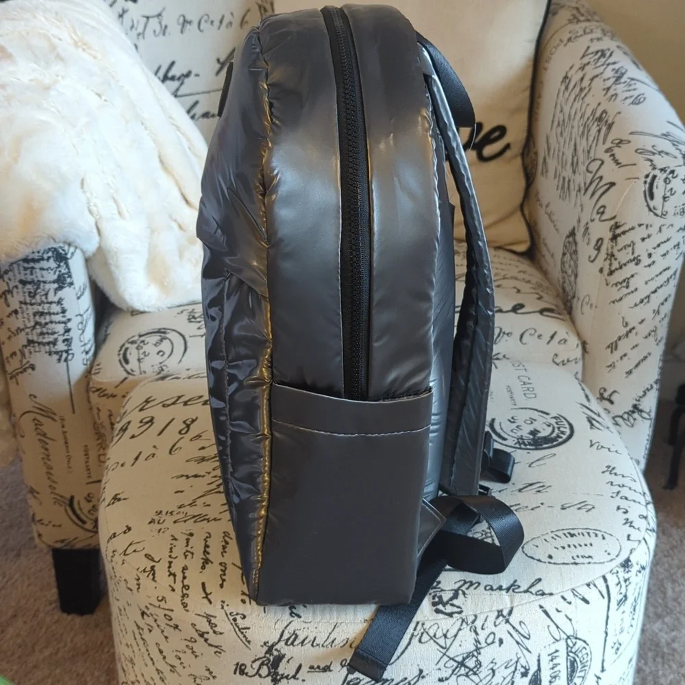 Adrianne Vittadini Lightweight Puffer Backpack Unisex Iridescent Pewter NWT